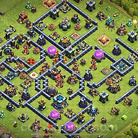 TH13 Trophy Base Plan with Link, Hybrid, Copy Town Hall 13 Base Design 2023, #104