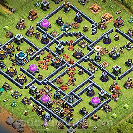 TH13 Trophy Base Plan with Link, Hybrid, Copy Town Hall 13 Base Design 2023, #105