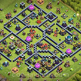 TH13 Trophy Base Plan with Link, Hybrid, Copy Town Hall 13 Base Design 2023, #107