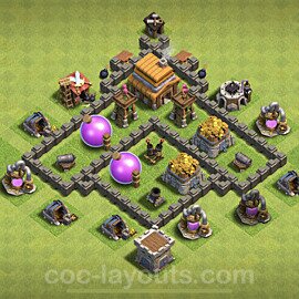 Full Upgrade TH4 Base Plan with Link, Anti Air, Hybrid, Copy Town Hall 4 Max Levels Design, #113