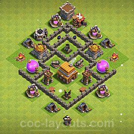 TH4 Trophy Base Plan with Link, Anti 3 Stars, Anti Everything, Copy Town Hall 4 Base Design 2024, #129
