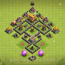 TH4 Anti 3 Stars Base Plan with Link, Copy Town Hall 4 Base Design 2024, #130
