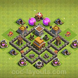 Anti Everything TH4 Base Plan with Link, Copy Town Hall 4 Design 2024, #131