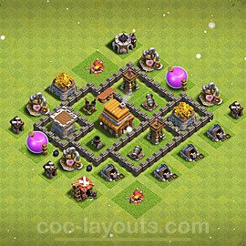 Full Upgrade TH4 Base Plan with Link, Anti 3 Stars, Copy Town Hall 4 Max Levels Design 2024, #133