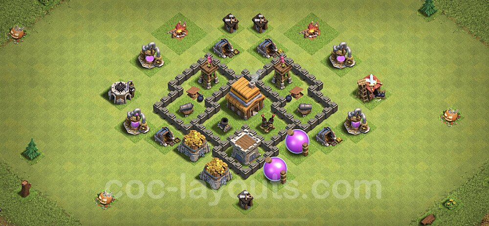 TH4 Anti 2 Stars Base Plan with Link, Anti Air, Copy Town Hall 4 Base Design, #111