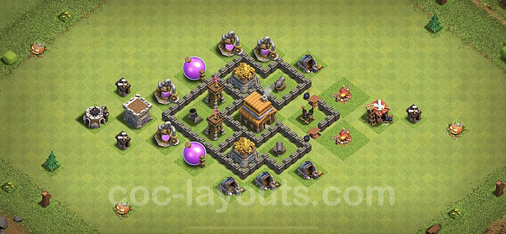 TH4 Anti 2 Stars Base Plan with Link, Anti Air, Copy Town Hall 4 Base Design, #116
