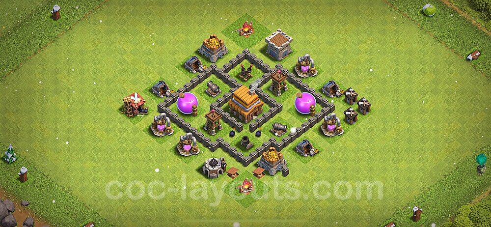 Anti Everything TH4 Base Plan with Link, Hybrid, Copy Town Hall 4 Design 2024, #126