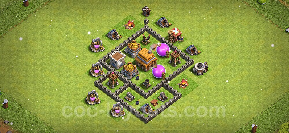 TH4 Anti 3 Stars Base Plan with Link, Anti Air, Copy Town Hall 4 Base Design 2024, #128