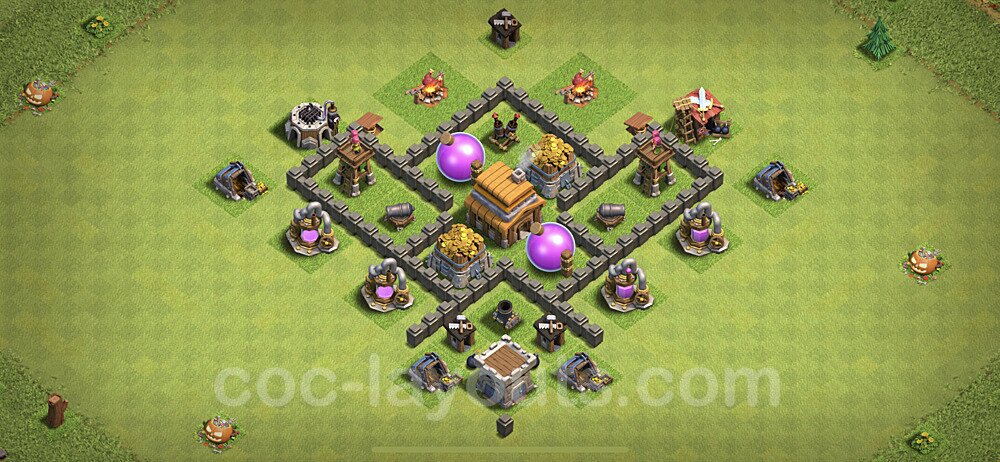 Base plan TH4 Max Levels with Link, Anti Everything for Farming, #104