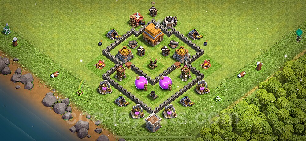 Base plan TH4 Max Levels with Link, Anti Everything for Farming 2024, #120
