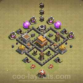 TH4 Max Levels CWL War Base Plan with Link, Anti Everything, Copy Town Hall 4 Design, #2