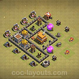 TH4 Max Levels CWL War Base Plan with Link, Anti Everything, Copy Town Hall 4 Design 2024, #33