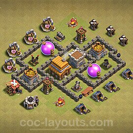 TH4 Max Levels CWL War Base Plan with Link, Anti Everything, Copy Town Hall 4 Design 2024, #36