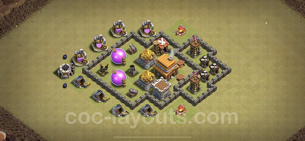 TH4 Max Levels CWL War Base Plan with Link, Hybrid, Copy Town Hall 4 Design, #15