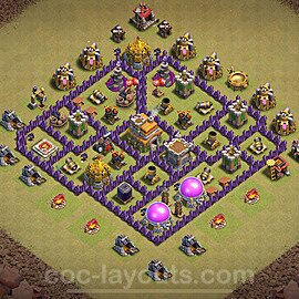 TH7 Trophy Base Plan with Link, Hybrid, Copy Town Hall 7 Base Design 2024, #235