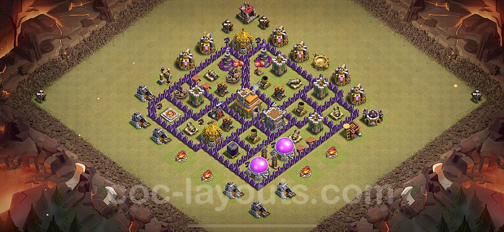 TH7 Trophy Base Plan with Link, Hybrid, Copy Town Hall 7 Base Design 2024, #235