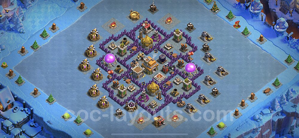 Base plan TH7 (design / layout) with Link, Anti 3 Stars for Farming, #251