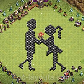 TH8 Funny Troll Base Plan with Link, Copy Town Hall 8 Art Design, #17