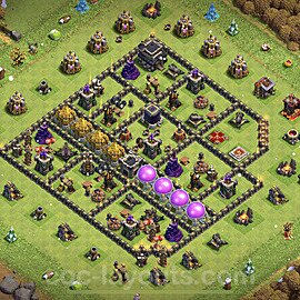 Anti Everything TH9 Base Plan with Link, Hybrid, Copy Town Hall 9 Design, #226
