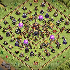 TH10 Trophy Base Plan with Link, Hybrid, Copy Town Hall 10 Base Design 2023, #178