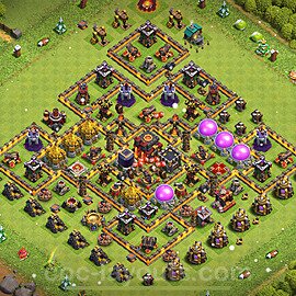 Diseño de aldea Anti 3 Estrellas Ayuntamiento 10 Copiar, Híbrido - COC TH10 Perfecta Distribucion 2023 + Enlace - #261