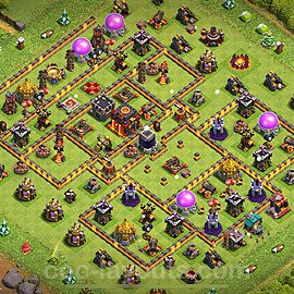 TH10 Trophy Base Plan with Link, Hybrid, Copy Town Hall 10 Base Design 2023, #264