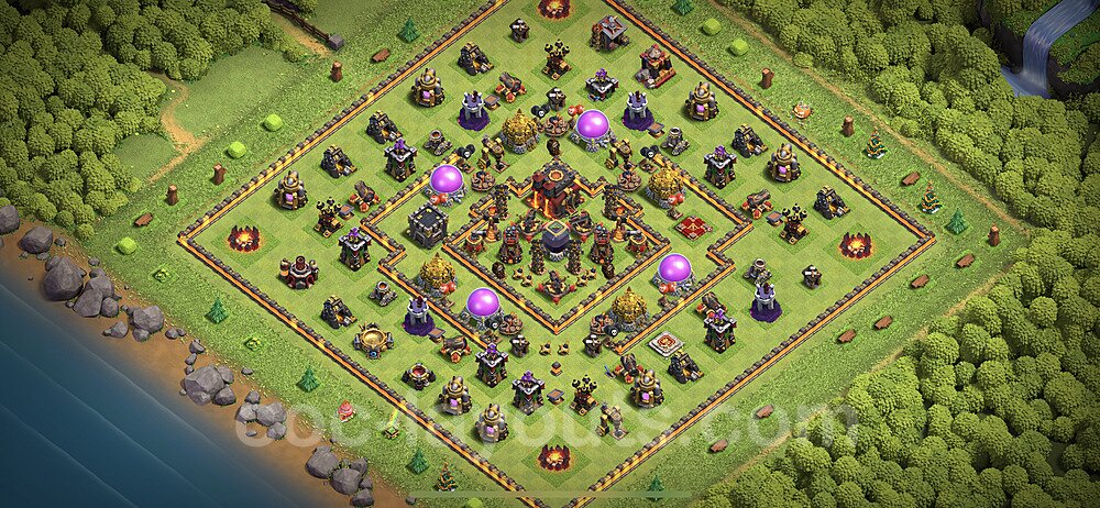 TH10 Trophy Base Plan with Link, Hybrid, Copy Town Hall 10 Base Design 2023, #178