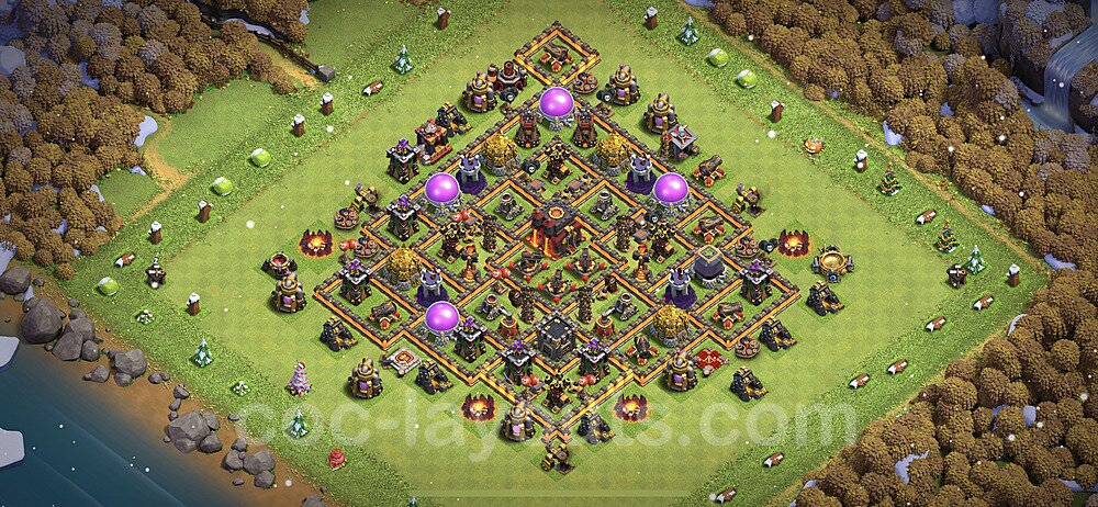 TH10 Trophy Base Plan with Link, Anti 3 Stars, Hybrid, Copy Town Hall 10 Base Design 2023, #216