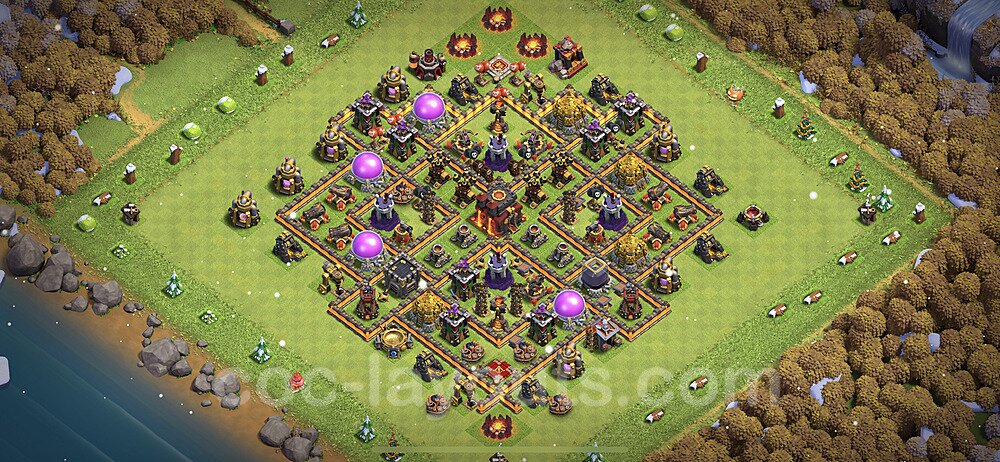 TH10 Trophy Base Plan with Link, Anti Everything, Hybrid, Copy Town Hall 10 Base Design 2023, #221