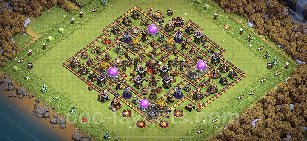 TH10 Trophy Base Plan with Link, Anti 3 Stars, Hybrid, Copy Town Hall 10 Base Design 2023, #222