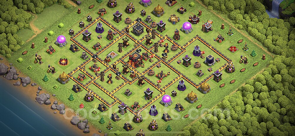 TH10 Trophy Base Plan with Link, Copy Town Hall 10 Base Design 2024, #256