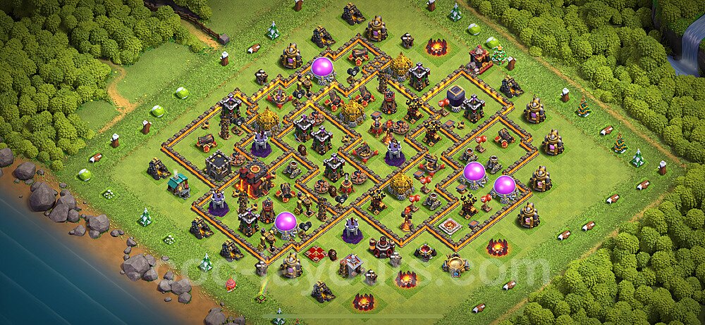 TH10 Trophy Base Plan with Link, Copy Town Hall 10 Base Design 2024, #269