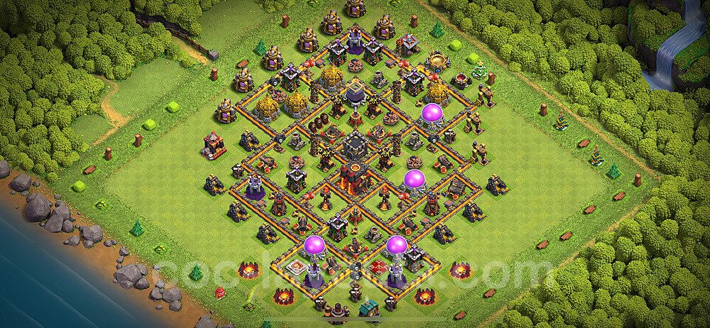 Diseño de aldea Anti 2 Estrellas Ayuntamiento 10 Copiar, Anti Todo - COC TH10 Perfecta Distribucion 2024 + Enlace - #273