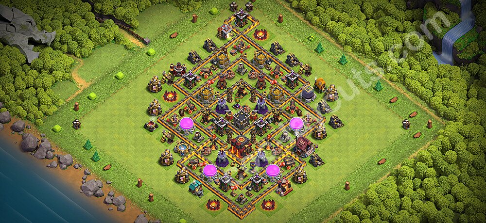 TH10 Trophy Base Plan with Link, Hybrid, Copy Town Hall 10 Base Design 2026, #279