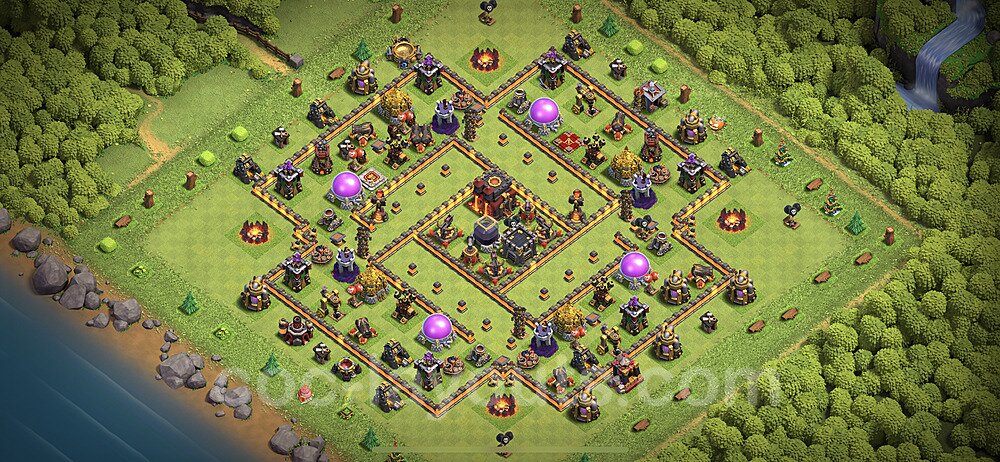 TH10 Trophy Base Plan with Link, Anti 3 Stars, Hybrid, Copy Town Hall 10 Base Design 2023, #77