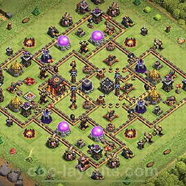 Base plan TH10 (design / layout) with Link, Anti Everything, Hybrid for Farming 2023, #208