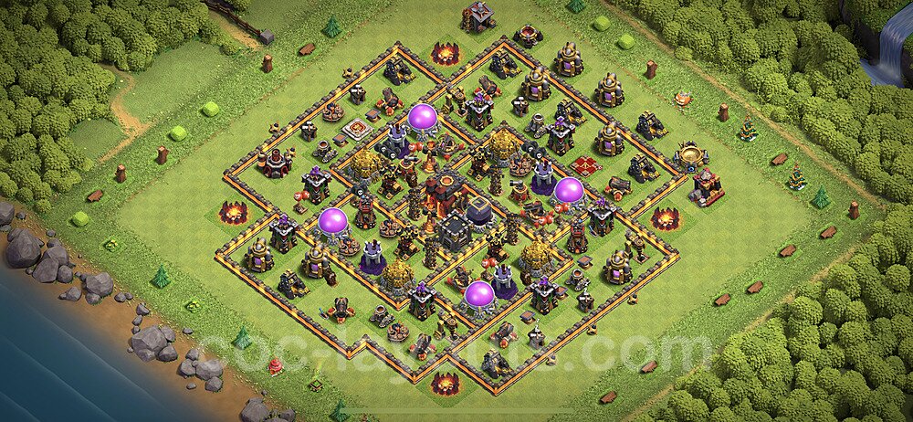 Base plan TH10 Max Levels with Link, Anti Air / Dragon, Hybrid for Farming 2023, #130