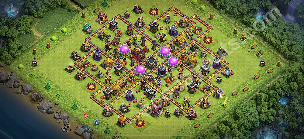 Base plan TH10 Max Levels with Link, Anti Everything, Hybrid for Farming 2025, #151