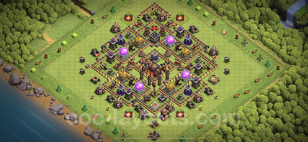 Base plan TH10 (design / layout) with Link, Anti 2 Stars, Hybrid for Farming, #166