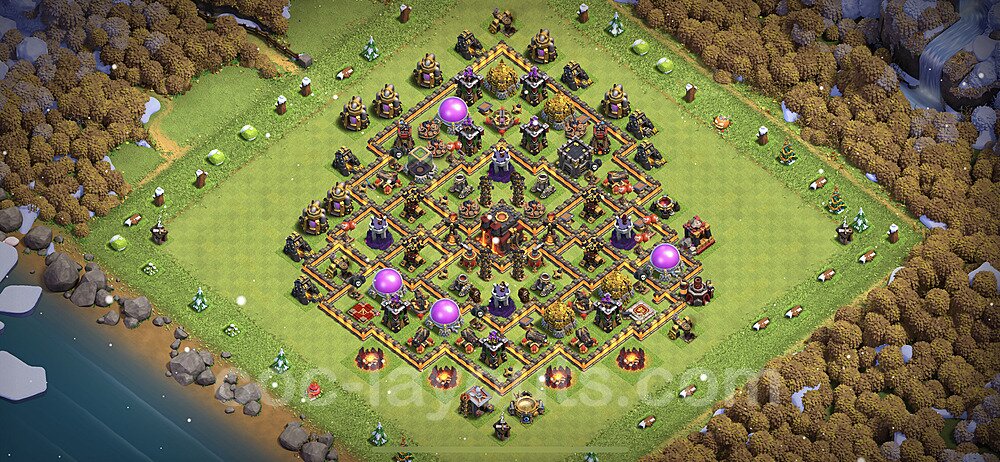 Base plan TH10 (design / layout) with Link, Anti Everything, Hybrid for Farming 2023, #195