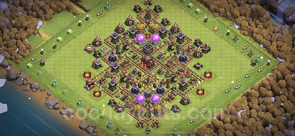 Base plan TH10 (design / layout) with Link, Anti Everything, Hybrid for Farming 2023, #196