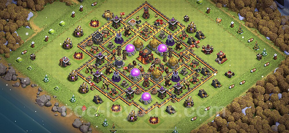 Base plan TH10 (design / layout) with Link, Anti 3 Stars, Hybrid for Farming 2023, #199