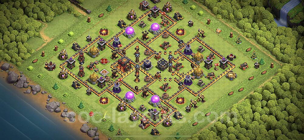 Base plan TH10 (design / layout) with Link, Anti Everything, Hybrid for Farming 2023, #208