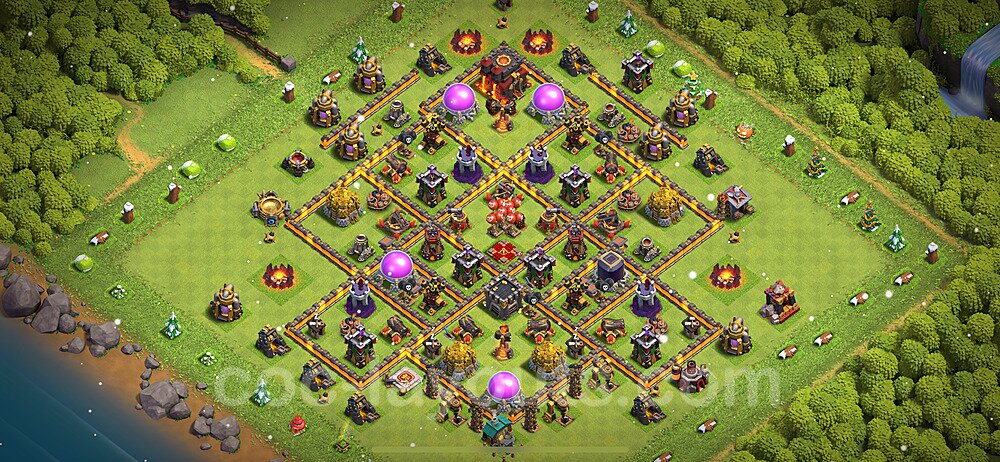 Base plan TH10 (design / layout) with Link, Anti Everything, Hybrid for Farming 2024, #215