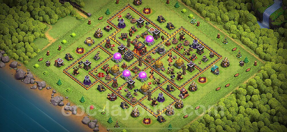 Diseño de aldea para farming Ayuntamiento 10 Copiar, Anti 3 Estrellas - COC TH10 Perfecta Distribucion 2024 + Enlace - #220