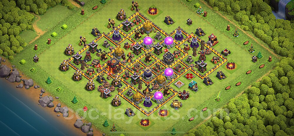 Base plan TH10 (design / layout) with Link, Anti Air / Dragon for Farming 2024, #223