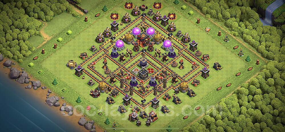 Base plan TH10 Max Levels with Link, Anti Everything, Hybrid for Farming 2023, #59