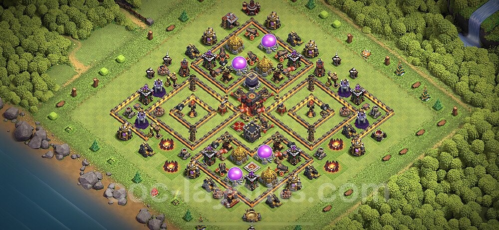 Base plan TH10 Max Levels with Link, Anti Air / Dragon, Hybrid for Farming 2023, #66