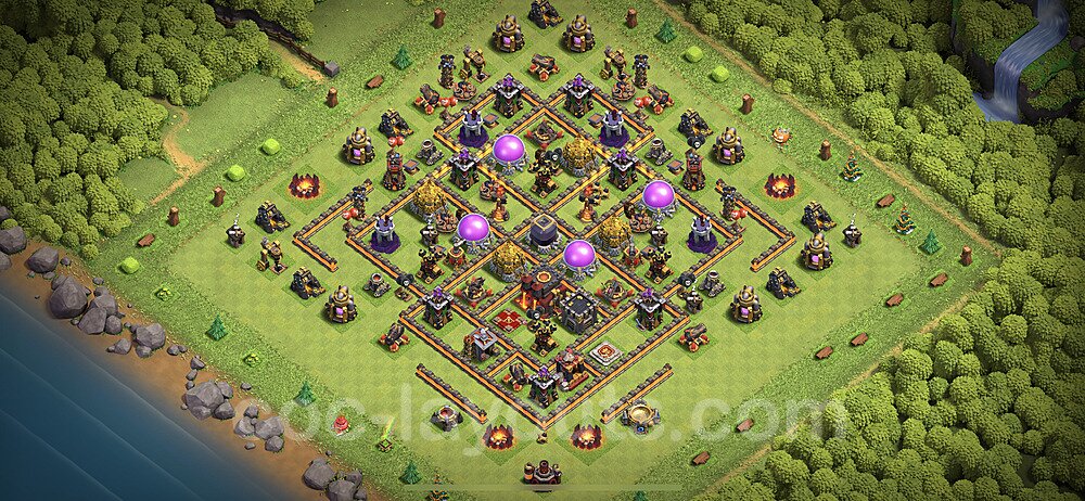 Base plan TH10 Max Levels with Link, Anti Air / Dragon, Hybrid for Farming 2023, #70