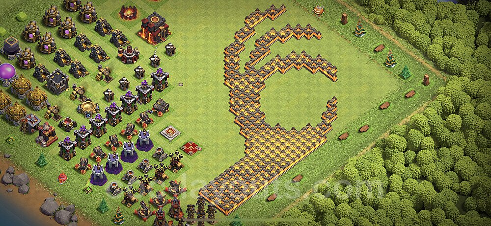TH10 Funny Troll Base Plan with Link, Copy Town Hall 10 Art Design 2021, #2